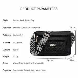 Stylish quilted geometric PU leather shoulder crossbody bag with adjustable wide strap for daily use.