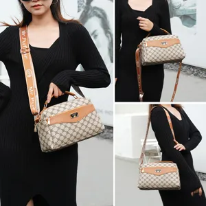 Bolso bandolera de monograma vintage para mujer, bolso elegante con correa ancha.