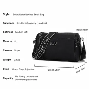 Classic black PU leather pillow shoulder bag for women, casual daily crossbody purse.