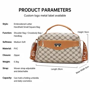 Bolso bandolera de mujer de moda de cuero PU con estampado de monograma y asa.