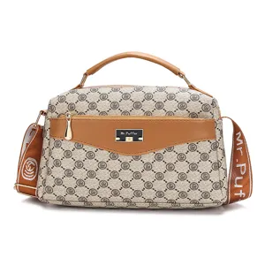 Bolso de mano retro monogram mujer vintage de cuero PU bolso de hombro con asa superior.