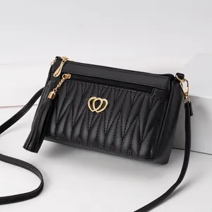 Women's Soft Leather Crossbody Bag Tassel Messenger Bag Quilted Shoulder Bag