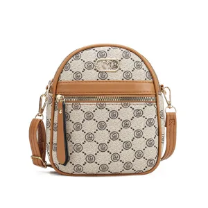 Women's monogram crossbody bag, casual vertical small shoulder bag with front zipper pocket.