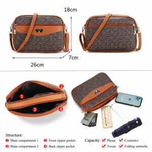 Modische Damen Umhaengetasche Schultertasche mit Monogramm Muster und mehreren Faechern neu.