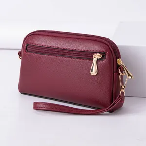 Sac bandoulière mini femme bordeaux en cuir sac à épaule avec dragonne et poche zippée