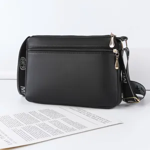 Black women shoulder bag streetwear casual cross body bag with wide strap and large capacity.