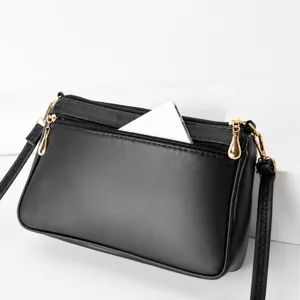 Women black crossbody bag stylish PU leather shoulder bag daily fashion handbag for ladies