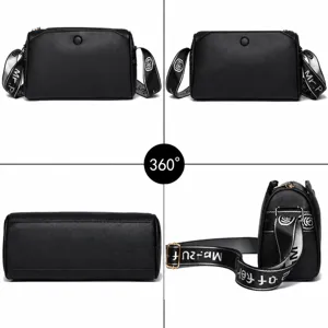 Black women's crossbody bag PU leather casual shoulder bag multi-layer zipper handbag