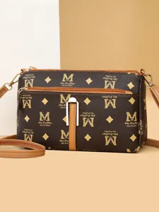 Sac Bandoulière Mode Femme Vintage Monogramme Sac à Épaule Cuir PU Quotidien Décontracté Sac à Main Cartable Multi-Compartiments