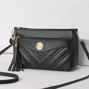 Women Fashion Soft PU Leather Shoulder Crossbody Bag Multi-Layer Small Square Bag Casual Daily Handbag