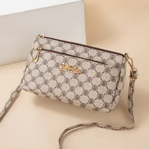 Fashion Women Crossbody Bag Multi-Layer Mini Shoulder Bag PVC Monogram Print Handbag Casual Messenger Bag