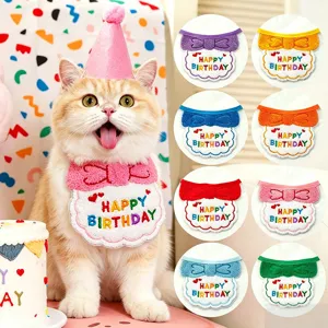 Pet Birthday Party Costume Bib Scarf And Cone Hat Set Cute Dog Cat Birthday Decoration Pet Apparel Supplies