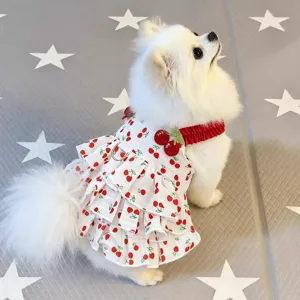 Süßes Niedliches Kirschdruck Haustier Hundezleid Atmungsaktives Mesh Kuchenrock Sommer Welpe Prinzessin Kleidung Für Kleine Hunde Katzen