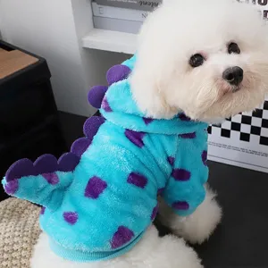 Cute winter pet dog hoodie with funny monster spikes, warm fleece pet apparel for small dogs.