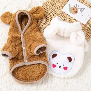 Warm fleece pet dog clothes cute bear hoodie winter puppy jacket thick apparel for small pets.