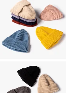 Cozy winter warm knitted beanie hat, soft faux rabbit fur ribbed cuff casual winter wool cap.