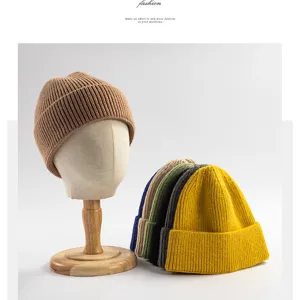 Herbst Winter einfarbige Strickmütze vielseitige warme Wollmütze für Damen und Herren Alltag
