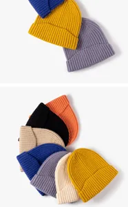 Autumn winter thick warm knitted beanie hat, soft ribbed elastic cuffs, versatile solid colors.