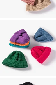 Cozy solid color knit beanie detail, warm winter wool cap for women, soft daily casual headwear.