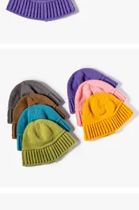 Colorful knitted winter beanie hat set, soft warm ribbed cuff cap for women and men daily.