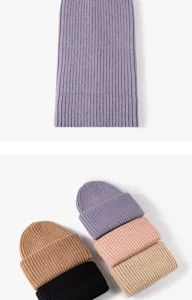 Autumn winter thick warm knitted beanie hat stylish ribbed solid color casual winter cap