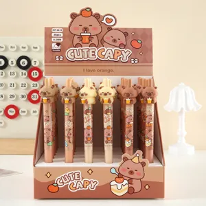 Simpatici penne gel cancellabili capibara 36pz, inchiostro blu 0.5mm per scuola e cancelleria.