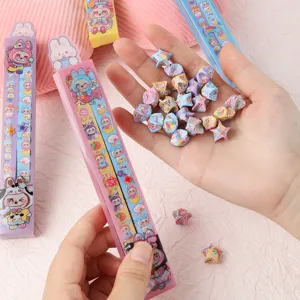 Cute cartoon origami paper strips and lucky stars set for DIY handmade gifts and creative crafts.