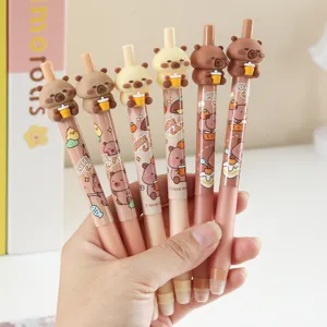 Set di penne gel cancellabili Capybara carine con topper animali 3D, cancelleria per studenti.