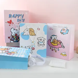 Cute cartoon puppy paper gift bags, assorted colors and sizes, perfect for creative packaging.