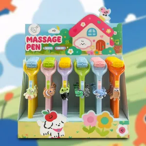 Cute cartoon rolling massage pen with animal charms stress relief stationery for students