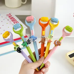 Detailed view of cute cartoon roller mechanical pencil with resin animal decor for student stationery.