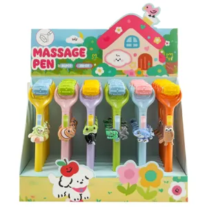 Colorful cartoon roller massage pen set with cute animal clips for student study stationery