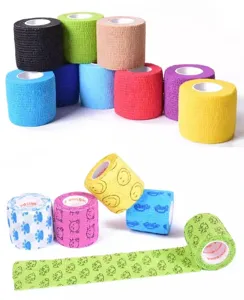 Rouleau de bandage cohésif autocollant coloré pour animaux, chiens et soutien sportif.