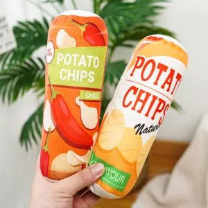 Cute potato chips plush dog toy, squeaky chew teething toy for small dogs puppy pets.
