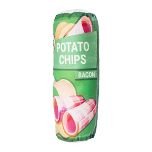 Cute potato chips can plush dog toy with squeaker and crinkle paper, durable chew toy for pets.