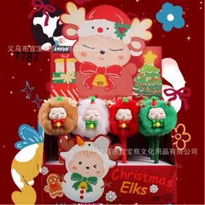Mignon Stylo Gel Pompon Elan de Noël Boule en Peluche Stylo Encre Noire Papeterie Étudiant Fournitures d'Écriture