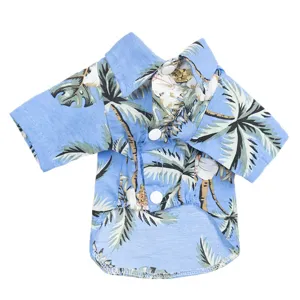 Cute Hawaiian tropical dog shirt blue palm tree pet clothing summer short sleeve top