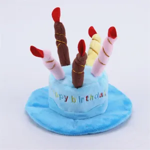 Joli chapeau gâteau d'anniversaire en peluche pour animaux, coiffe amusante chien et chat.