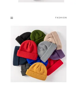 Ensemble de bonnet tricoté coloré, casquettes courtes élégantes en acrylique pour hommes et femmes.