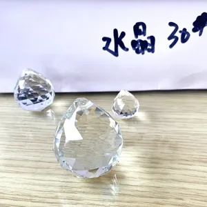 Detailed shot of clear crystal drop pendant faceted glass hanging ornament for decor