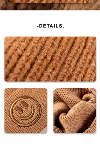 Primer plano detallado del acogedor gorro de invierno de punto con textura fina y bordado.