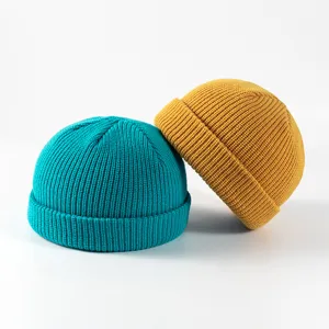 Solid Color Ribbed Knit Beanie Hat Winter Warm Fisherman Cap For Women Men Casual Hip Hop Skull Cap