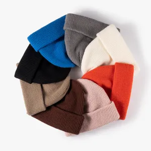 Cozy winter knitted beanie hat set, stylish ribbed cuff design, multiple vibrant colors available.