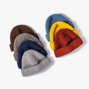 Classic solid color knit beanie cap, comfortable winter warm fisherman hat for men and women stylish.