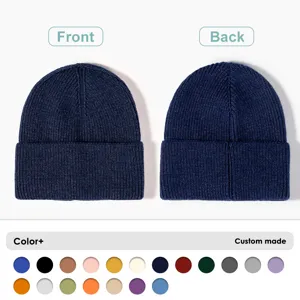 Solid color winter knitted beanie hat for men and women, comfortable warm wool cap.