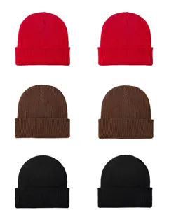 Winter solid color acrylic knit beanie hat, warm and stylish casual woolen cap for cold weather.