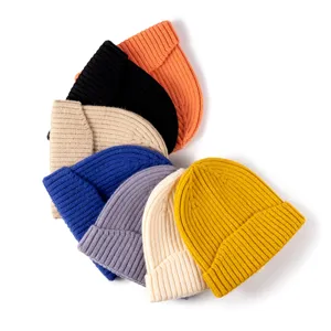 Colorful ribbed knit beanies set, stylish winter warm wool hats for women daily wear.