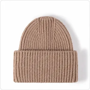 Winter Thickened Warm Knitted Beanie Hat Cashmere Blend Slouchy Solid Color Casual Skull Cap For Women Men