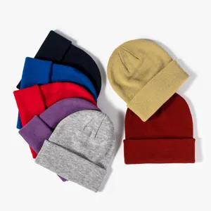 Set di berretto in maglia tinta unita per uomo e donna, cappello caldo invernale casual.