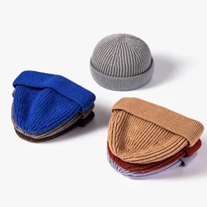 Unisex winter knit beanie docker cap solid color stylish warm woolen hat for men and women